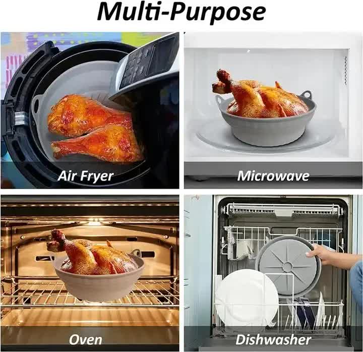 3D Round Air Fryer Silicone Liners - Food-Grade, Non-Stick, Reusable Basket Mats for Air Fryers, Ovens, and Microwaves (4 PCS Orange)