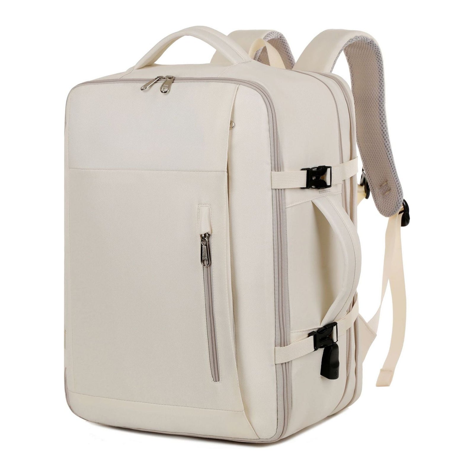 Off-white Expandable Backpack with USB Port - Multi-Functional Outdoor, Commuter & Laptop Bag