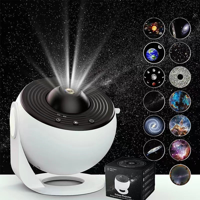 High-Definition Focusable Starry Galaxy Projector Lamp - Creative Bedroom Mood Light with 13 Film Slides (Black &amp; White)