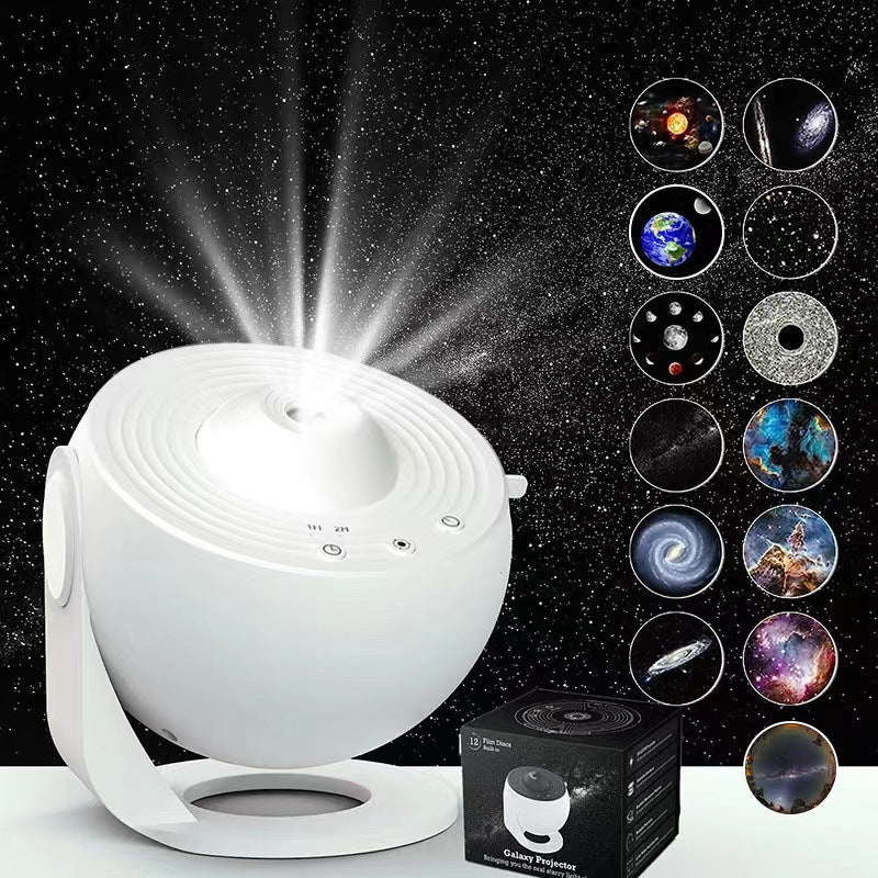 High-Definition Focusable Starry Galaxy Projector Lamp - Creative Bedroom Mood Light with 13 Film Slides (White)