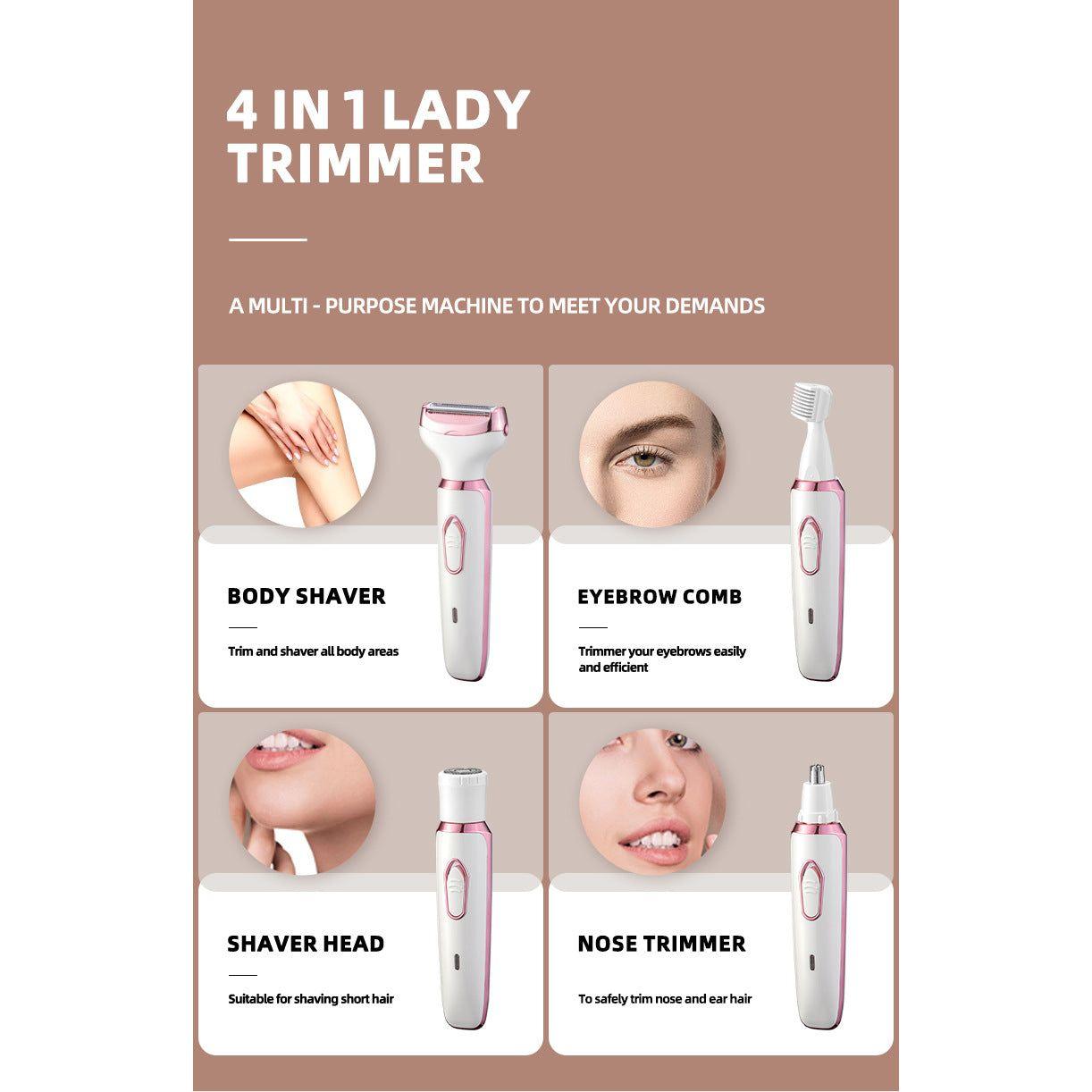 Women's 4-in-1 Electric Hair Removal Razor for Sensitive Areas - Underarm, Bikini Line & Body Grooming (3028 white)