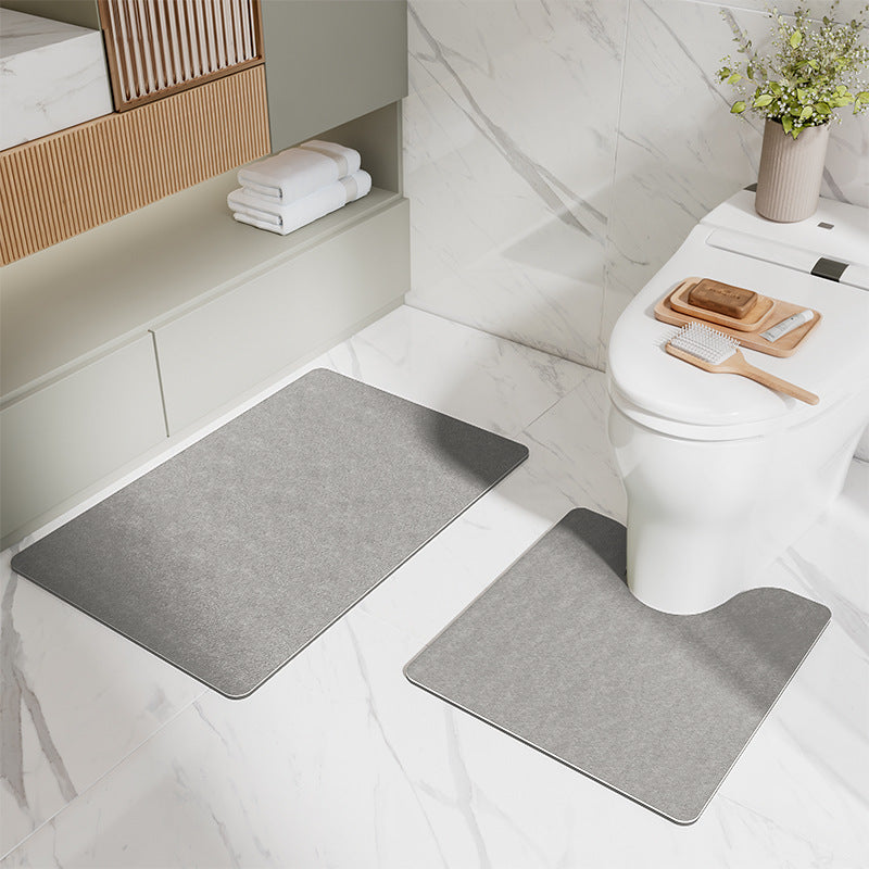 Gray Bathroom Floor Mat Set - U-Shaped Toilet Mat 50*50cm &amp; Rectangular 50x80cm Mat for Bathroom
