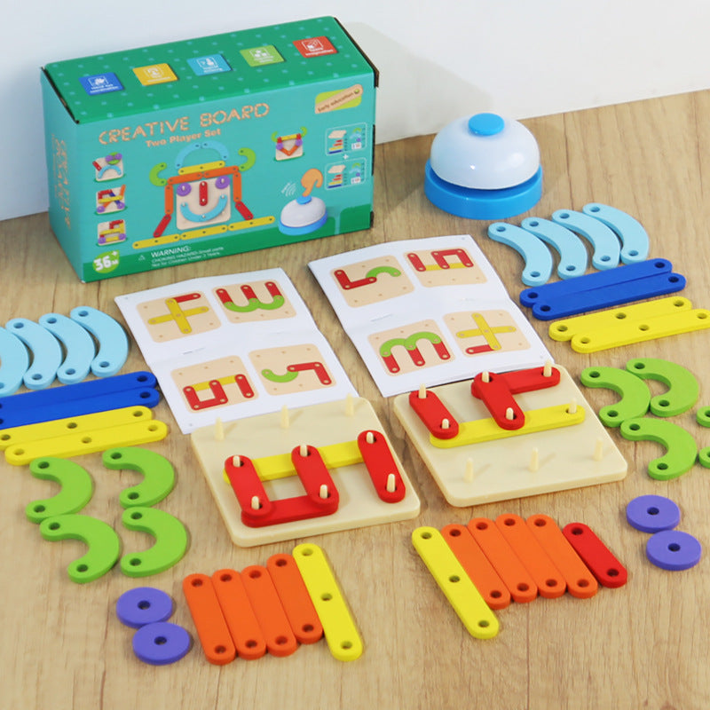 Children&#39;s Wooden Two-Player Creative Pegboard - Educational Toy for Number, Color, and Shape Recognition