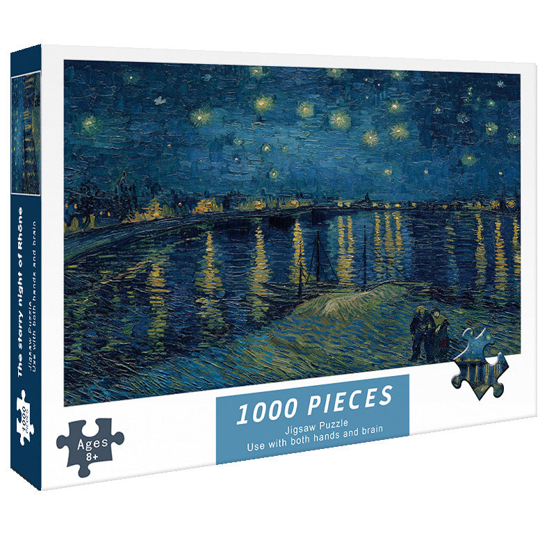 (2 PCS) 1000-Piece Rhone Starry Night Jigsaw Puzzle - High Difficulty Stress-Relief  Toy