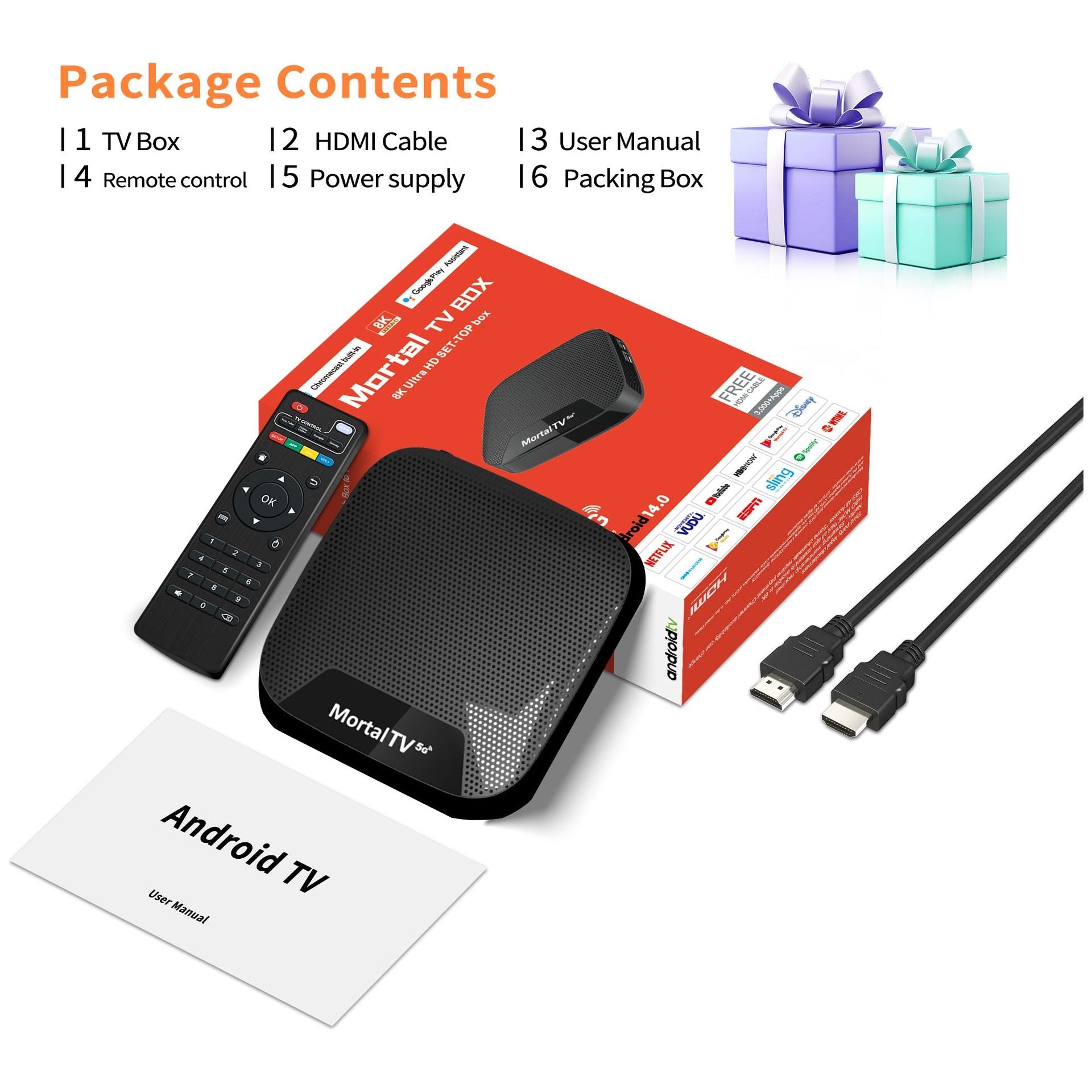 Mortal TV T4 S905L Android 14 TV Box - Dual WiFi + Bluetooth, Smart TV Box, Media Streaming, High Performance(1G+8G)