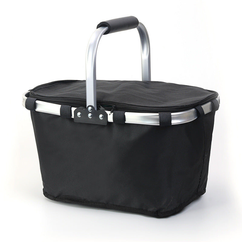 Black Portable Picnic Basket - Foldable Insulated Outdoor Shopping Basket, Meal Delivery &amp; Takeout Carrier