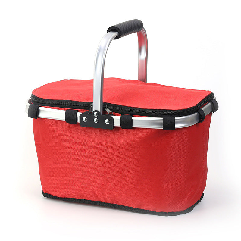 Red Portable Picnic Basket - Foldable Insulated Outdoor Shopping Basket, Meal Delivery &amp; Takeout Carrier