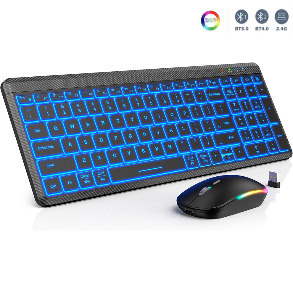 Ultra-Thin Wireless Backlit Keyboard &amp; Mouse Combo - Rechargeable, Multi-Device Bluetooth for Mac, Windows, iOS