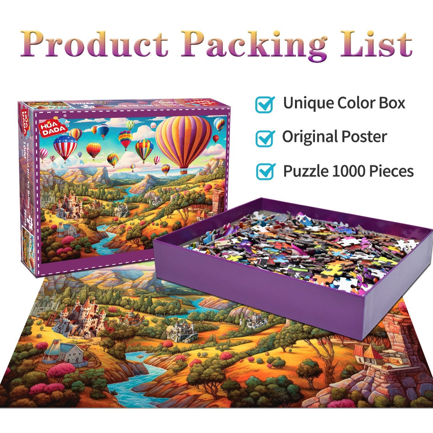 1000 Piece Hot Air Balloon Adventure Jigsaw Puzzle for Adults - Difficult Paper Puzzle for Adults with Beautiful Scenery, Stress Relief and Cognitive Enhancement