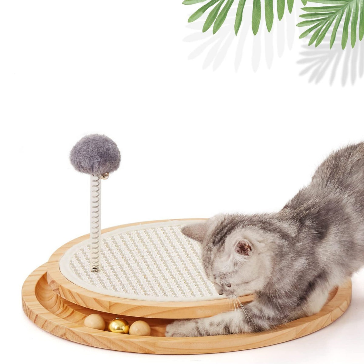 Wooden Interactive Cat Toy – Spinning Track &amp; Wand Toy, Engaging Pet Toy for Cats, Fun Play and Exercise