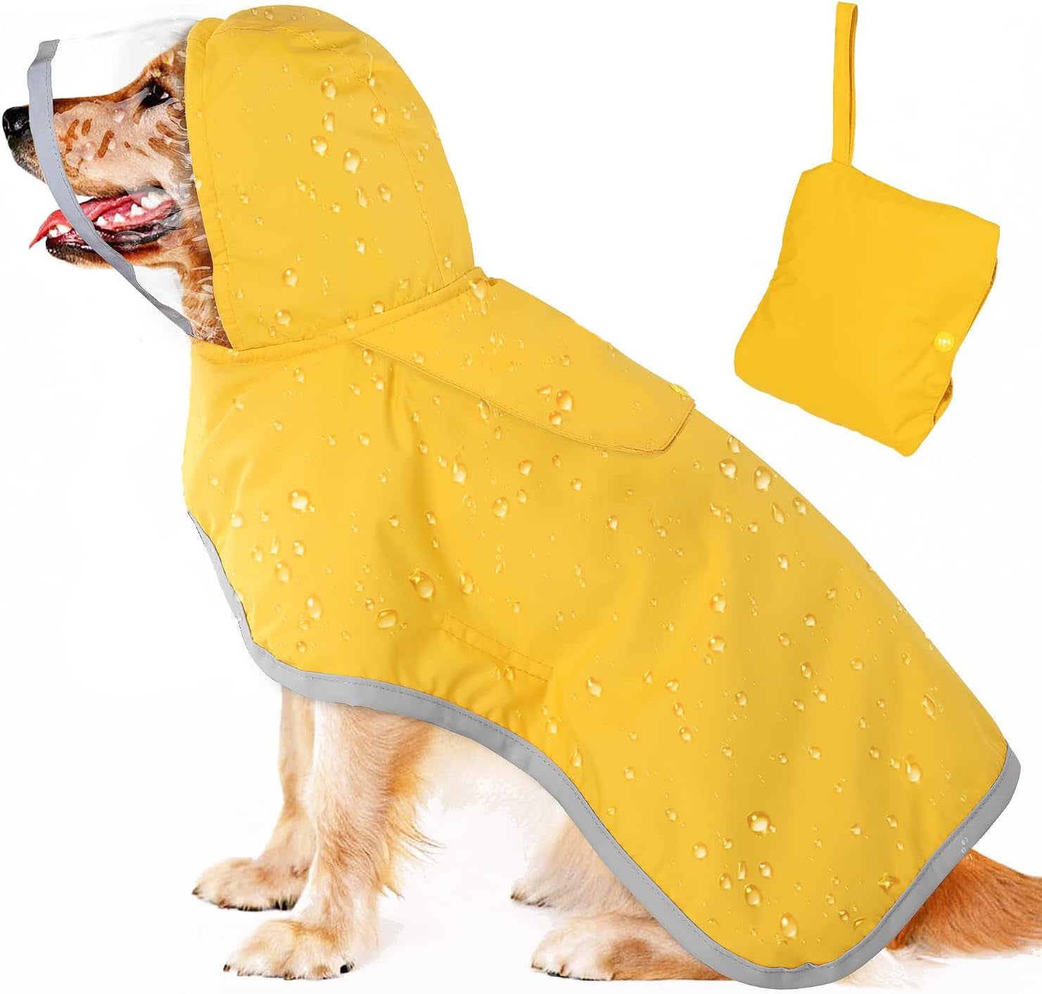 S Yellow Reflective Adjustable Pet Raincoat with Hood - Waterproof Dog Jacket, Adjustable Dog Poncho for Outdoor Protection