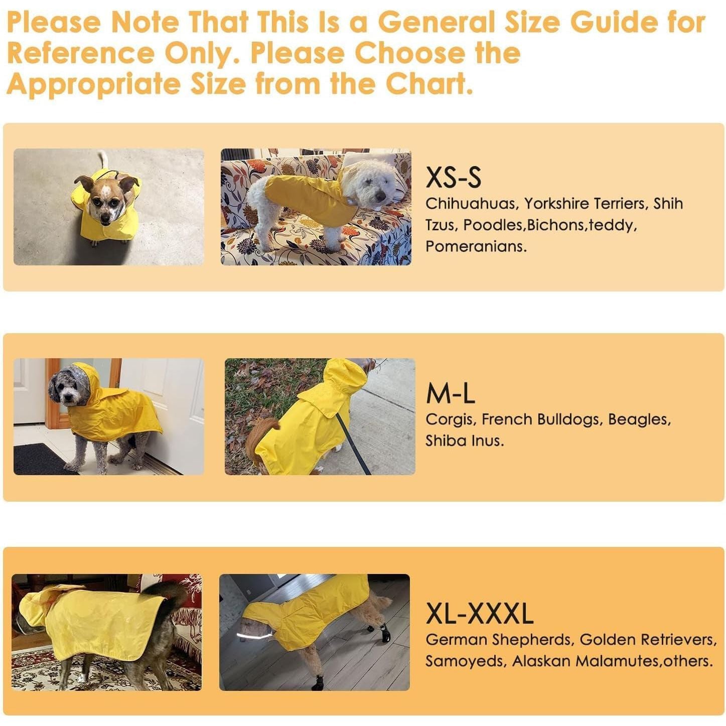 S Yellow Reflective Adjustable Pet Raincoat with Hood - Waterproof Dog Jacket, Adjustable Dog Poncho for Outdoor Protection