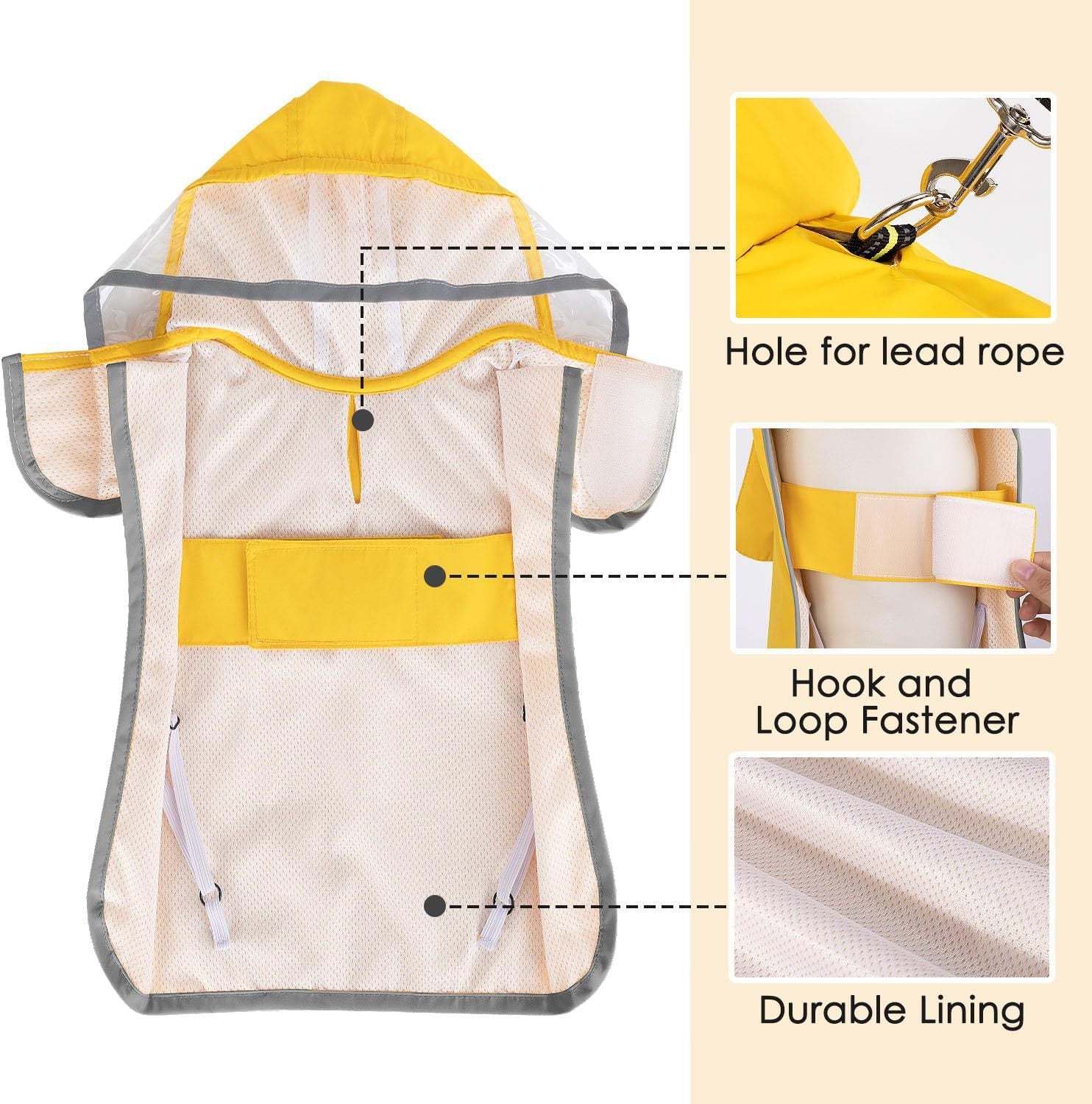 S Yellow Reflective Adjustable Pet Raincoat with Hood - Waterproof Dog Jacket, Adjustable Dog Poncho for Outdoor Protection