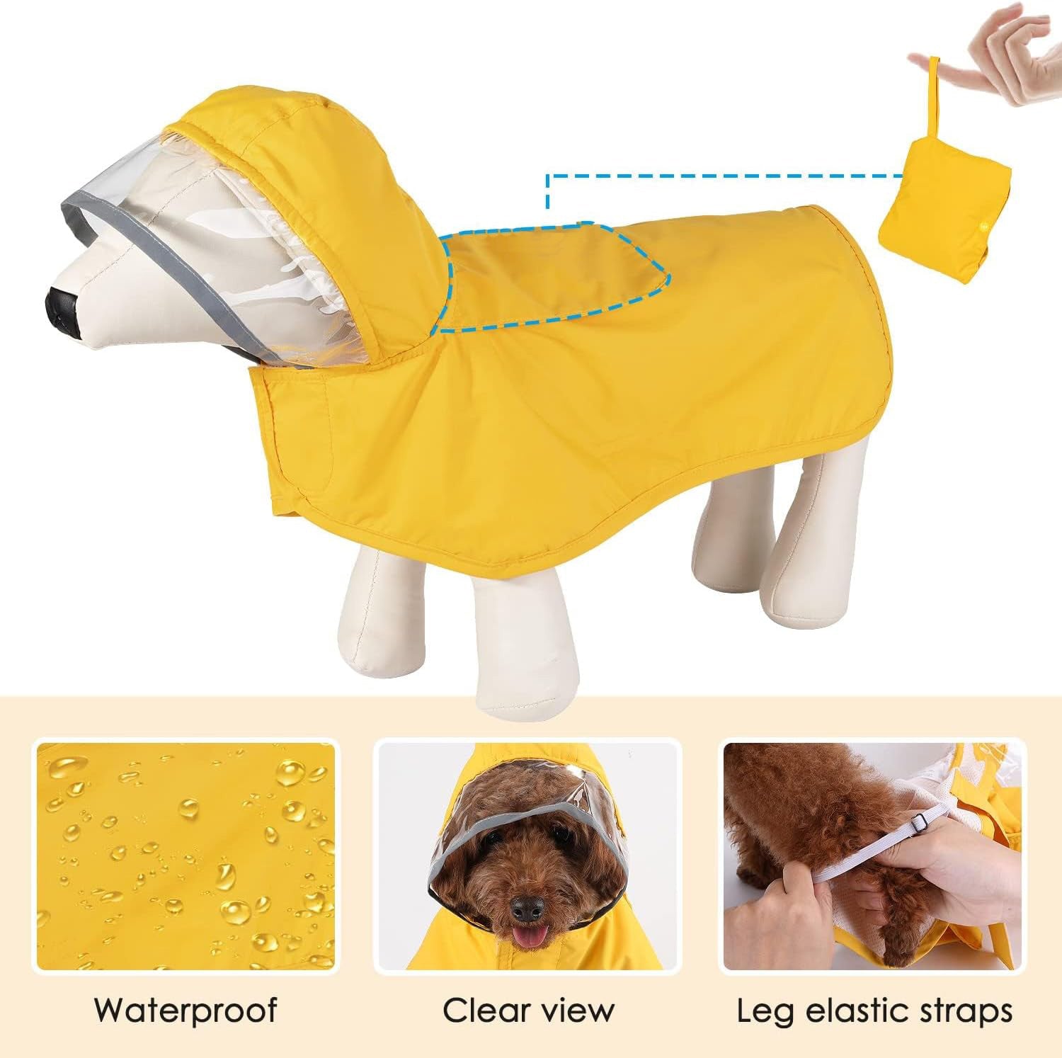 XS Green Reflective Adjustable Pet Raincoat with Hood - Waterproof Dog Jacket, Adjustable Dog Poncho for Outdoor Protection