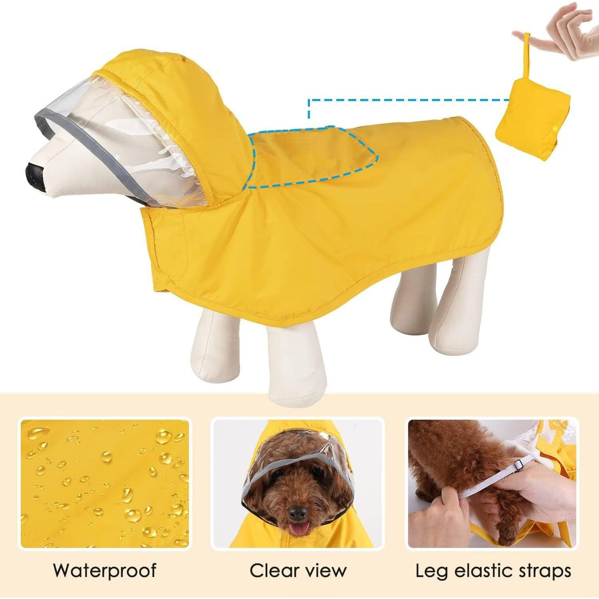 S Green Reflective Adjustable Pet Raincoat with Hood - Waterproof Dog Jacket, Adjustable Dog Poncho for Outdoor Protection