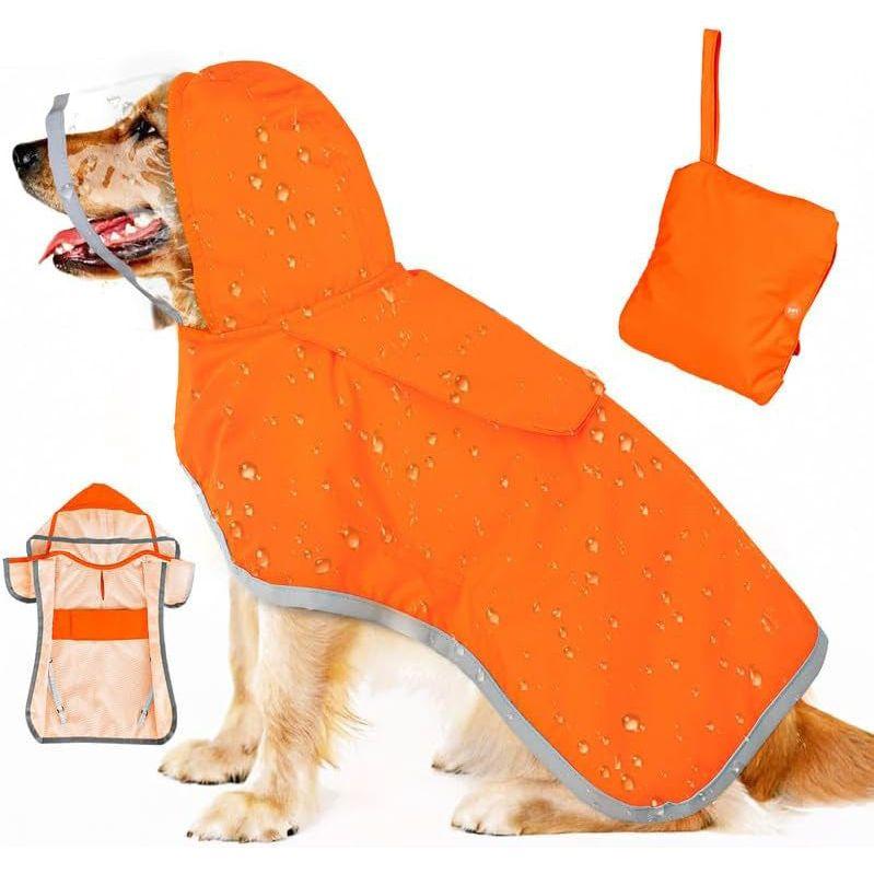 XS Orange Reflective Adjustable Pet Raincoat with Hood - Waterproof Dog Jacket, Adjustable Dog Poncho for Outdoor Protection