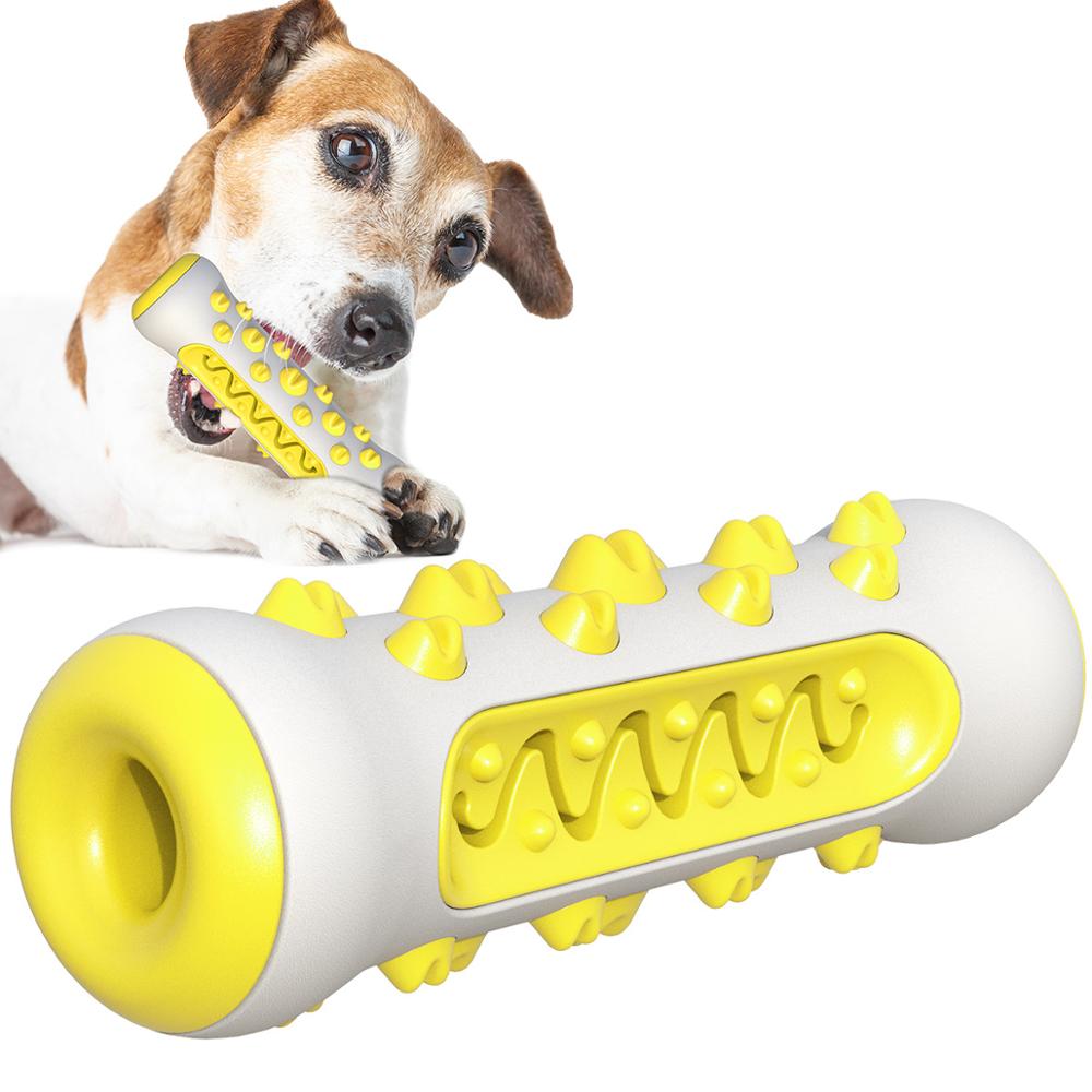 Yellow Dog Squeaky Toys For Aggressive Chewers, Tough Toothbrush Dog Chew Toy, Nearly Indestructible Rubber Toys For Pet Training, Teeth Cleaning, Playing And Chewing For Medium &amp; Large Breeds