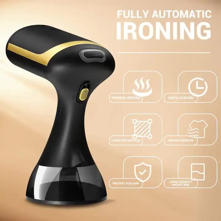 Black Handheld Garment Steamer - Portable Mini Steam Iron for Home Use, Wrinkle Remover &amp; Fabric Freshener, Small Travel-Friendly Iron for Clothes, Steam Spray Clothes Steamer