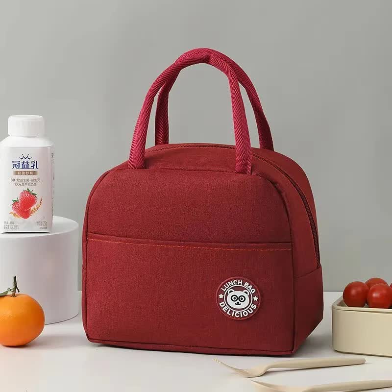 Red Insulated Lunch Bag - Waterproof, Oil-Proof Bento Bag for Students and Workers, Thickened Aluminum Foil Lunch Carrier