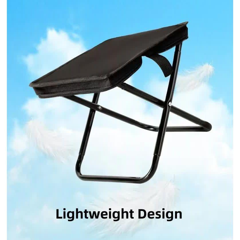 Beige Outdoor Folding Stool with Carrying Handle - Portable Camping Seat, Fishing Chair, Collapsible Zipper Stool for Outdoors, Queueing, and More