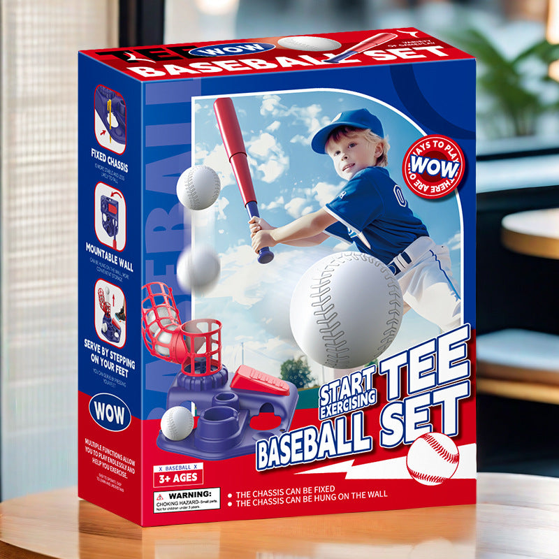 Blue Pedal Serve Drill Baseball Pitching Training Toy Set - Outdoor Parent-Child Softball Batting Practice Kit