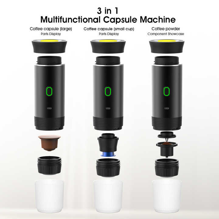 White Portable Espresso Coffee Machine - Universal 3-in-1 Capsule, Coffee Powder, and Espresso Maker