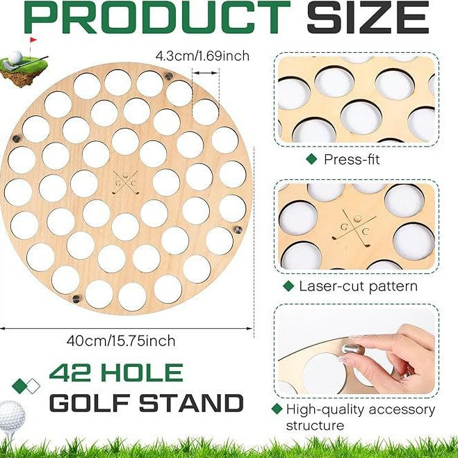 42-Hole Wooden Golf Ball Stand | Laser-Cut Organizer for Golf Lovers | Durable &amp; High-Quality Storage Rack