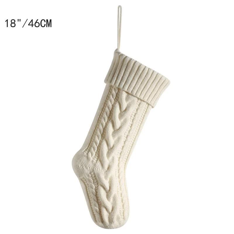 3 PCS White Knitted Christmas Gift Bag with Decorative Stocking &amp; Color Block Cable Knit - Large Capacity Holiday Gift Bag