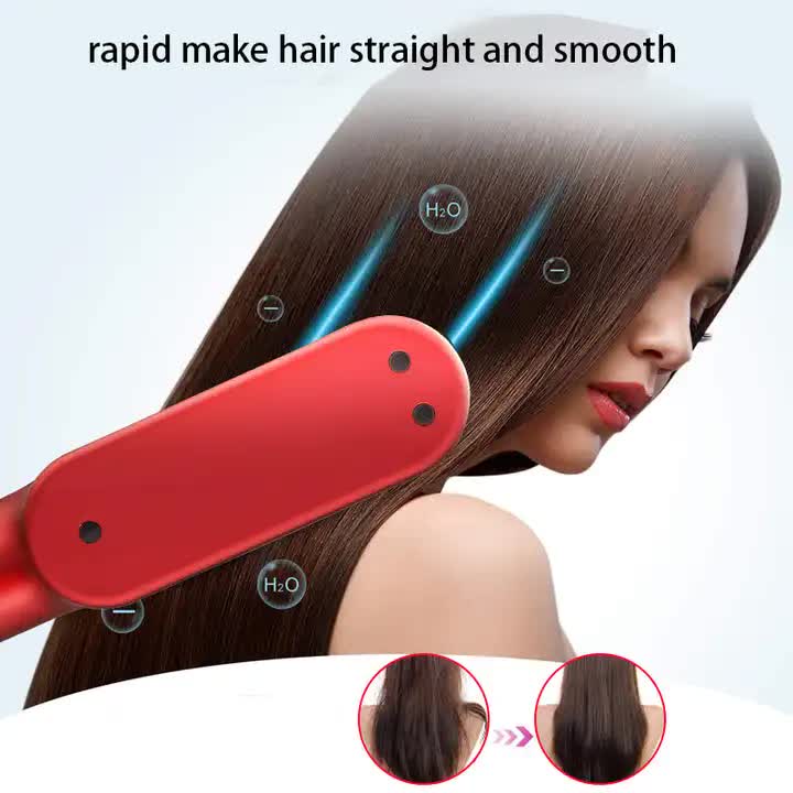 White Wireless 2-in-1 Ceramic Hair Straightener & Curler - Portable Travel Hot Comb, Rechargeable Hair Styling Tool