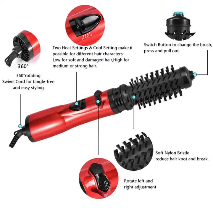 Red Automatic Large Wave Curling Iron | 2-in-1 Volumizing Hot Air Brush & Styling Comb