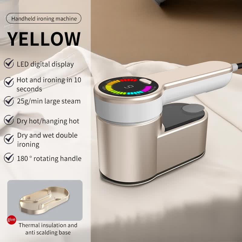 Yellow Portable Handheld Garment Steamer | Mini Steam Iron for Home &amp; Dorm Use | Compact Clothes Steaming Iron