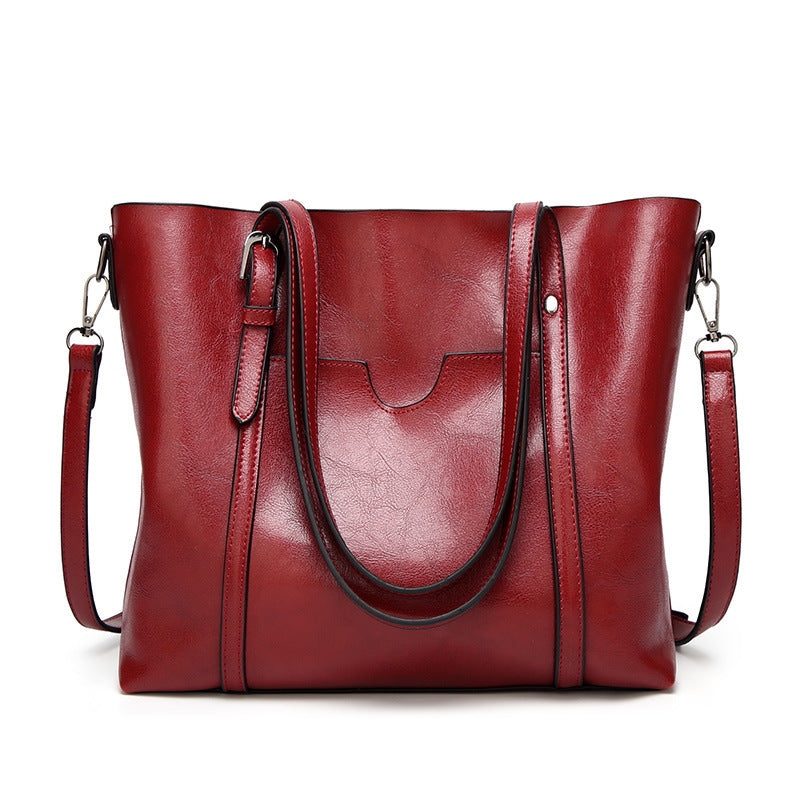 Red Fashionable Soft Leather Women&#39;s Handbag, Large Capacity Shoulder &amp; Crossbody Tote, Casual Bucket Bag