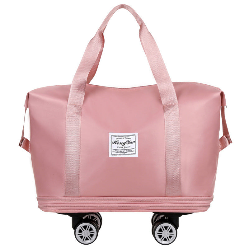 Pink Large Capacity Travel Bag with Expandable Design, Waterproof &amp; Wet-Dry Separation, 360° Spinner Wheels - Ideal for Students, Business, and Maternity