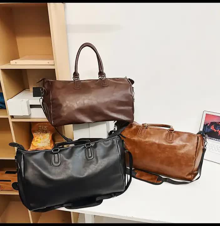 Dark Brown Solid Color Unisex Large Capacity Fitness Bag - Leather Sports Bag, Crossbody Travel Bag, Gym and Luggage Handbag