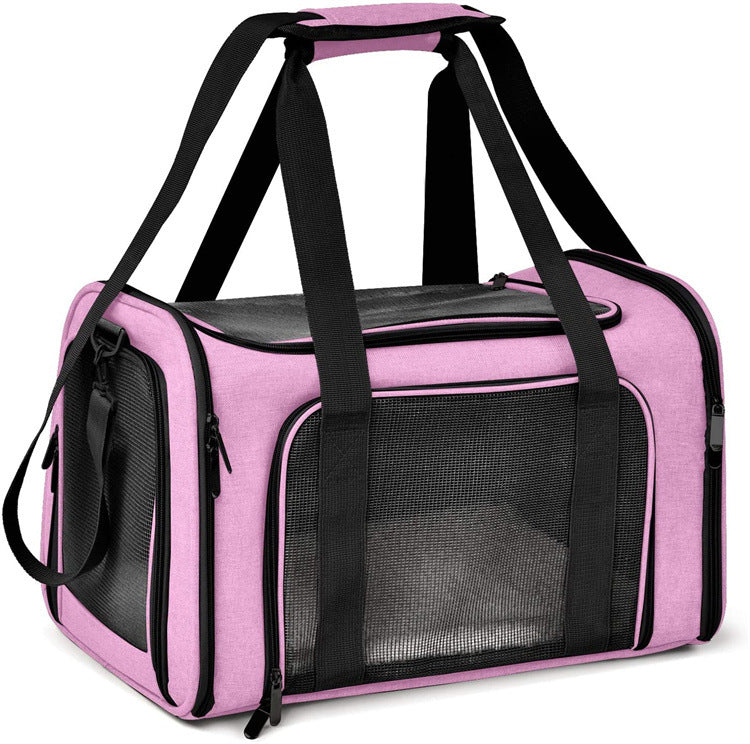 S Pink Portable Foldable Pet Carrier Bag - Large Capacity Travel Carrier for 2 Small Pets, Comfortable and Stylish Cat Backpack, Foldable &amp; Easy to Carry