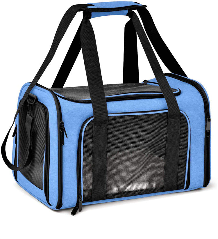 XL Blue Portable Foldable Pet Carrier Bag - Large Capacity Travel Carrier for 2 Small Pets, Comfortable and Stylish Cat Backpack, Foldable &amp; Easy to Carry