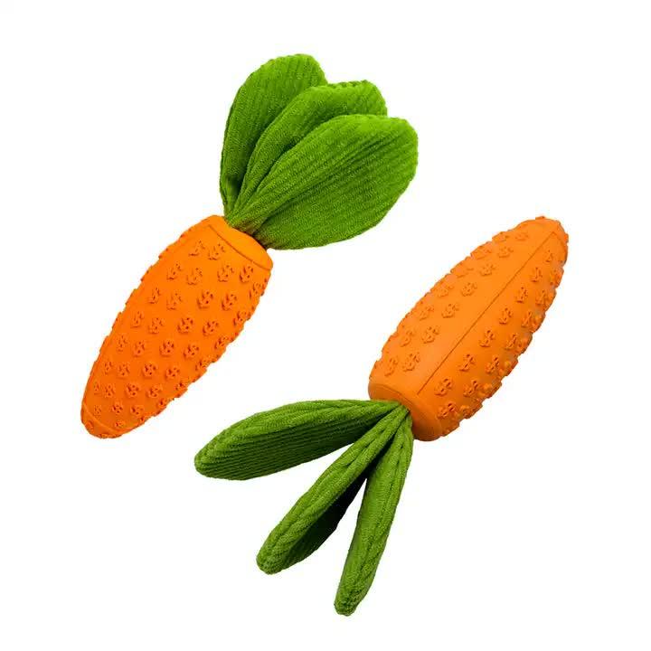 2 PCS Durable Rubber Carrot Dog Toy – Squeaky Chew Toy for Large Dogs, Puppy Teething &amp; Dental Care, Interactive Play for Bored Pets