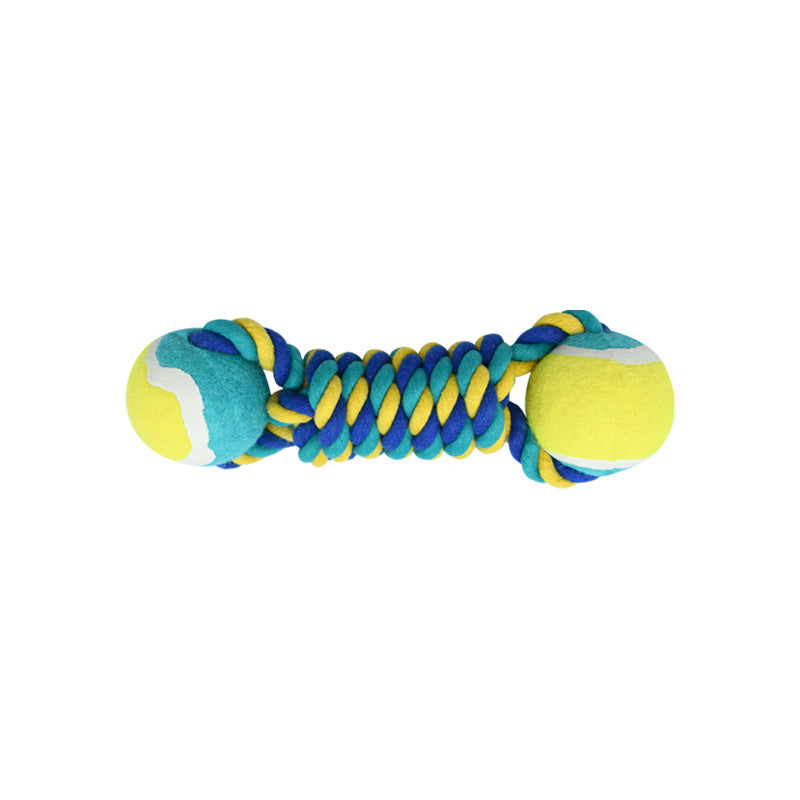 2 PCS Yellow Durable Cotton Rope and Tennis Ball Dog Toy Set - Chew Resistant Tug Toys with Rope Dumbbell - Perfect for Dogs of All Sizes