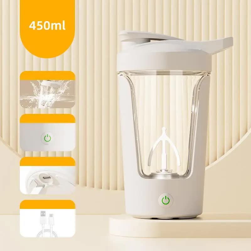 White USB Rechargeable Automatic Stirring Cup - Leak-Proof, Temperature Resistant, and Shockproof Electric Coffee and Protein Mixer