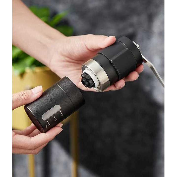 Black Portable Stainless Steel Coffee Grinder - Manual Hand-Cranked Coffee Mill, Heavy-Duty Burr Grinder for Fresh Coffee Beans