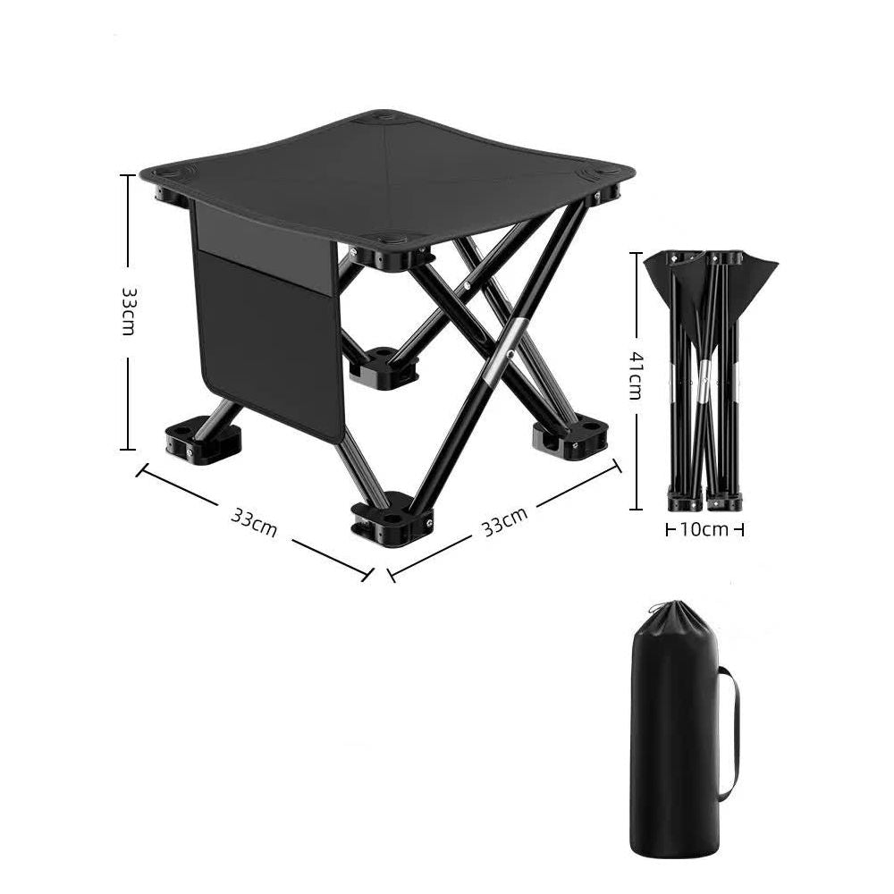 33*32cm Black Outdoor Folding Stool - Lightweight Portable Picnic Chair, Fishing Chair, Camping Seat, and Collapsible Bench for Outdoor Activities