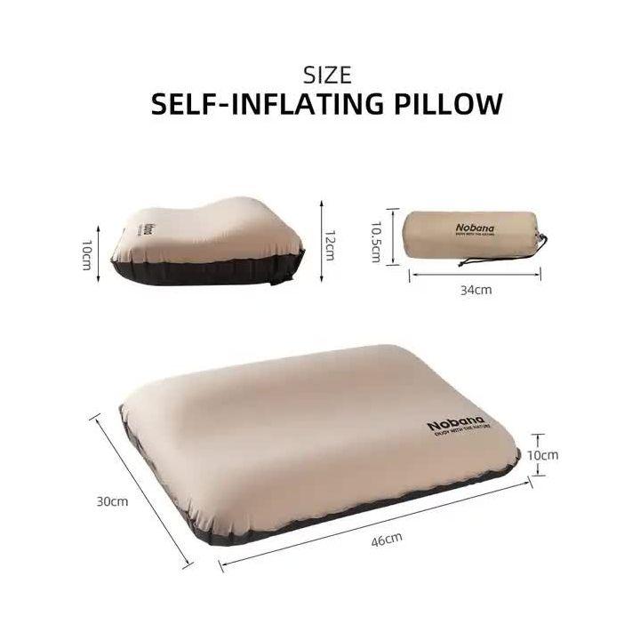 Beige Automatic Inflatable 3D Outdoor Sponge Pillow - Portable Camping Travel Neck Cushion, Comfortable Air Mattress for Tent, Versatile Nap Pillow