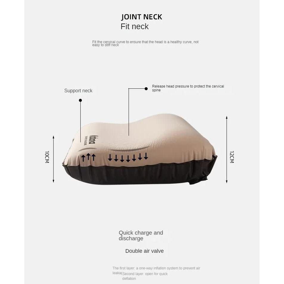 Beige Automatic Inflatable 3D Outdoor Sponge Pillow - Portable Camping Travel Neck Cushion, Comfortable Air Mattress for Tent, Versatile Nap Pillow