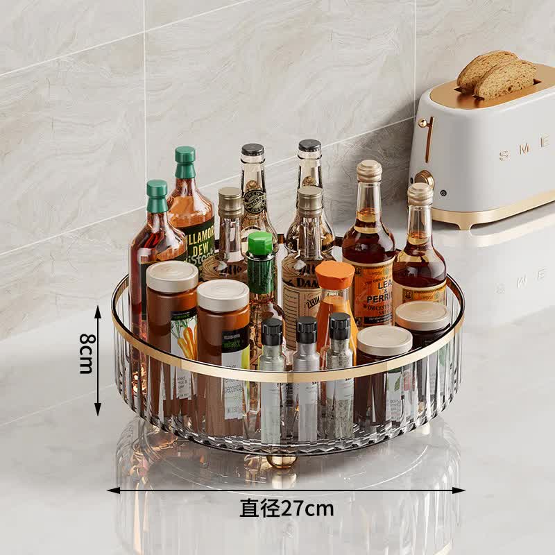 Transparent Luxury Rotating Storage Rack – Transparent Spice Organizer &amp; Condiment Holder for Kitchen and Living Room, Desktop Rotating Tray for Efficient Storage