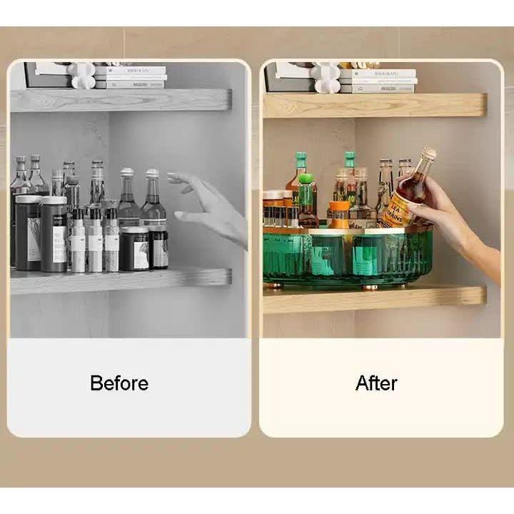Green Luxury Rotating Storage Rack - Transparent Spice Organizer & Condiment Holder for Kitchen and Living Room, Desktop Rotating Tray for Efficient Storage