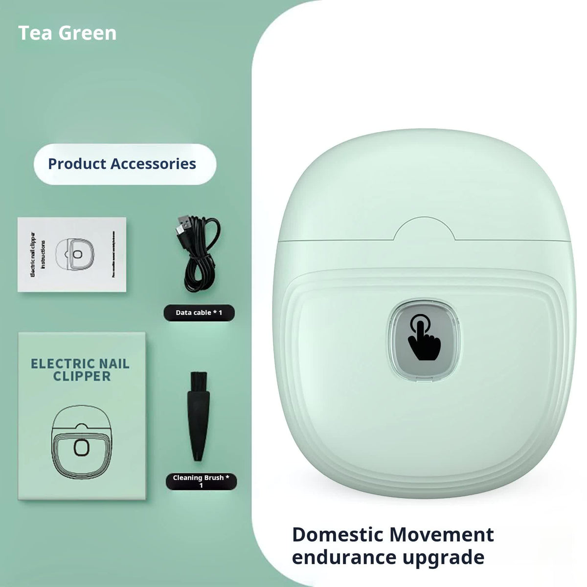 Light Green Automatic Electric Nail Trimmer with LED Light, Rechargeable Nail Clipper and File for Adults &amp; Kids, Portable Nail Care Device