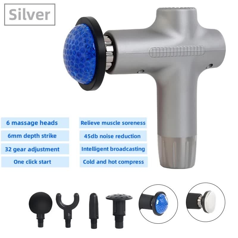 Sliver Mini 4-Head Deep Tissue Massage Gun - Portable Wireless Fascia Gun for Muscle Relaxation with Cold &amp; Heat Therapy, LCD Display