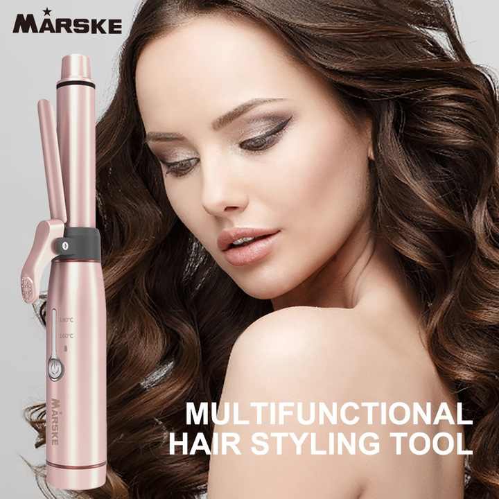 Portable Cordless Hair Curler and Straightener | Wireless Rechargeable Curling Iron | 2 Adjustable Temperature Settings | Compact &amp; Travel-Friendly