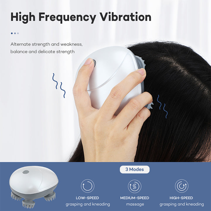 Silver Mini Electric Head Massager - Portable 3D Massage Device, Waterproof, Multifunctional Relaxation &amp; Pet Care, Rechargeable, 6 Techniques &amp; 3 Modes, Compact Design