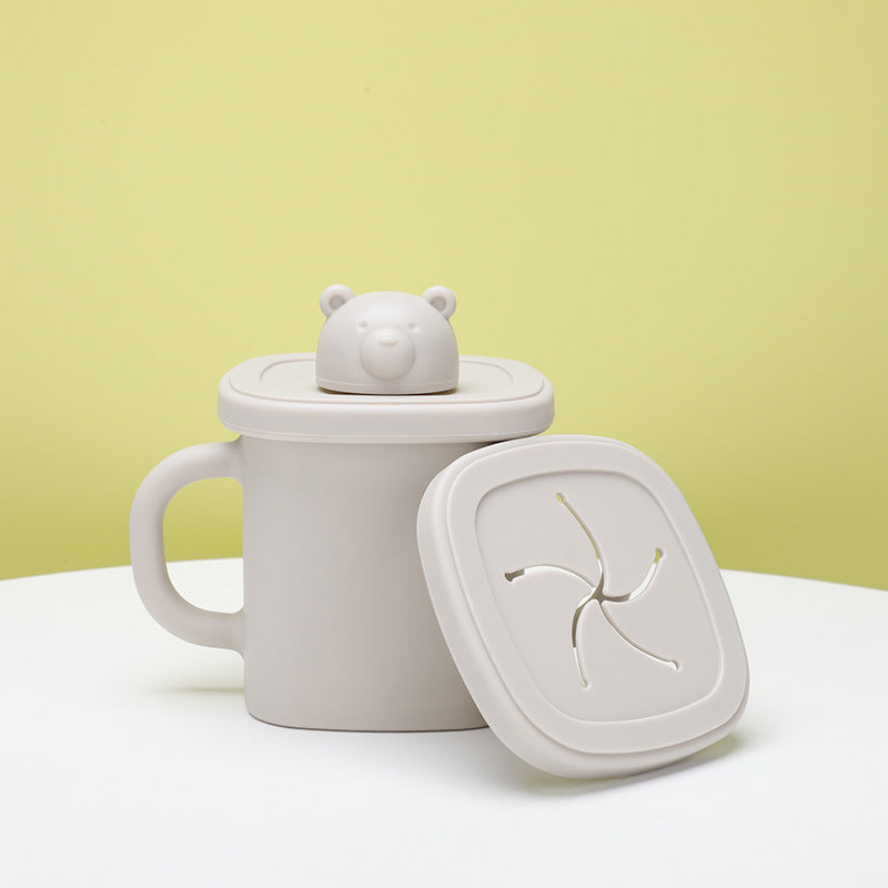 Light Brown Silicone Baby Training Cup with Dual Handles, Duck-Bill &amp; Snack Cup Lids, Spill-Proof &amp; Drop-Proof